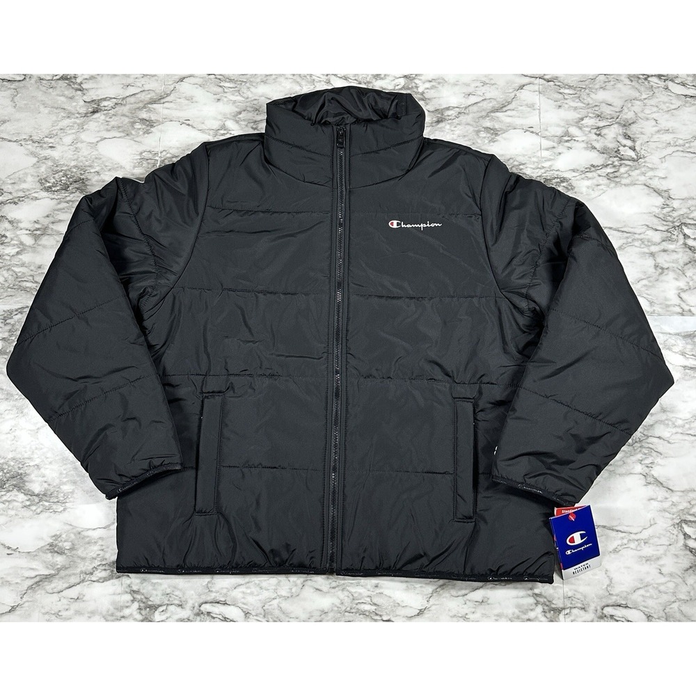 Champion Puffer Jacket Mens‎ Size XL Black Full Zip Pockets Long Sleeve NWT